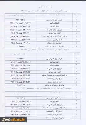 تقویم آموزشی سال تحصیلی 93/94 دانشگاه فرهنگیان