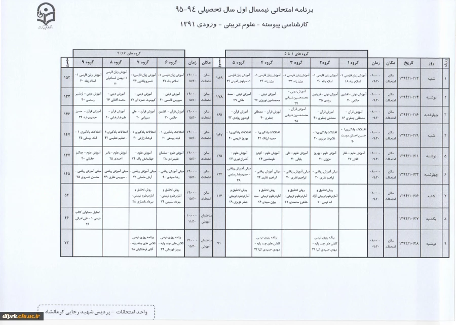 برنامه امتحانی کارشناسی پیوسته