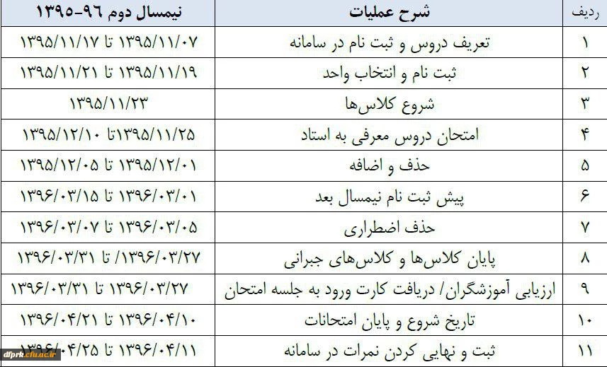 تقویم نیمسال دوم 06-95