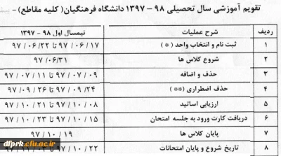 تقویم آموزشی نیمسال اول 98-1397