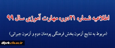 اطلاعیه شماره 21

اطلاعیه شماره 21 دوره مهارت آموزی حوزه فرهنگی و اجتماعی سال 99 (مربوط به نتایج آزمون بخش فرهنگی پودمان دوم و آزمون جبرانی)