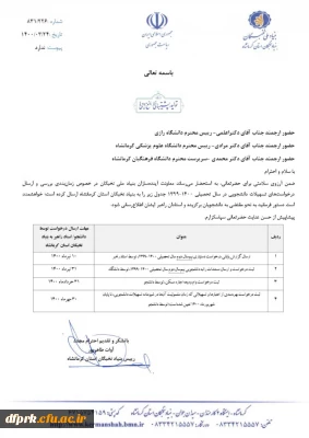 زمانبندی بررسی و ارسال درخواست تسهیلات دانشجویی و استادان راهبر برگزیده سال 1400-1399 توسط معاونت آینده سازان بنیاد نخبگان 